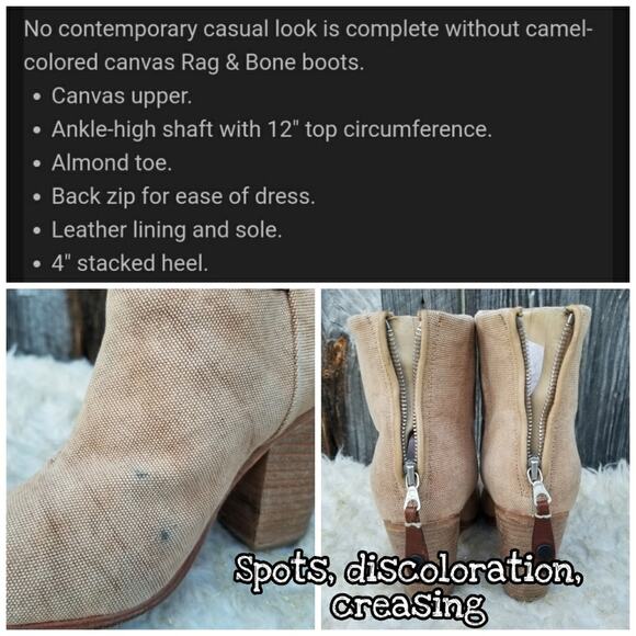 Canvas Booties Rag & Bone Newbury Tan Ankle Boot Size 7.5 Side Zip Heeled Cuffed - Picture 11 of 15